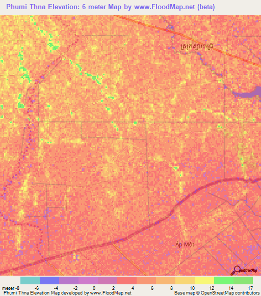 Phumi Thna,Cambodia Elevation Map