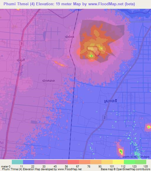 Phumi Thmei (4),Cambodia Elevation Map