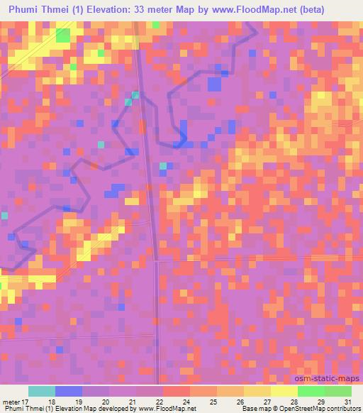 Phumi Thmei (1),Cambodia Elevation Map
