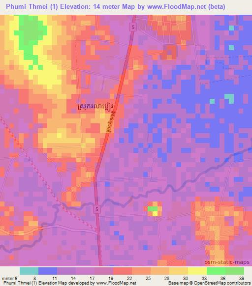 Phumi Thmei (1),Cambodia Elevation Map