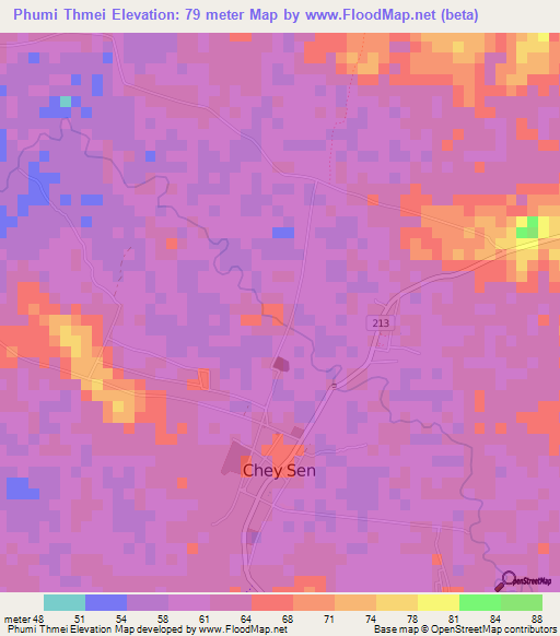 Phumi Thmei,Cambodia Elevation Map
