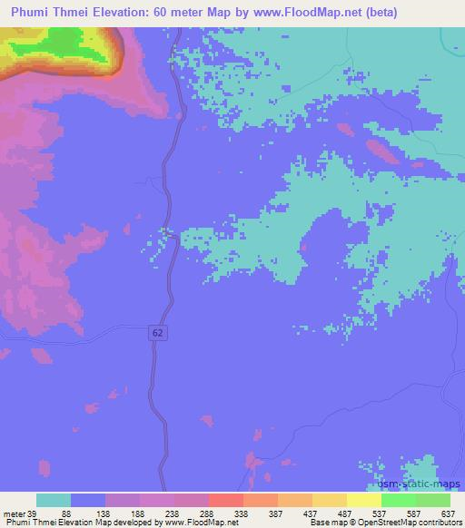 Phumi Thmei,Cambodia Elevation Map
