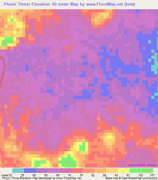 Phumi Thmei,Cambodia Elevation Map