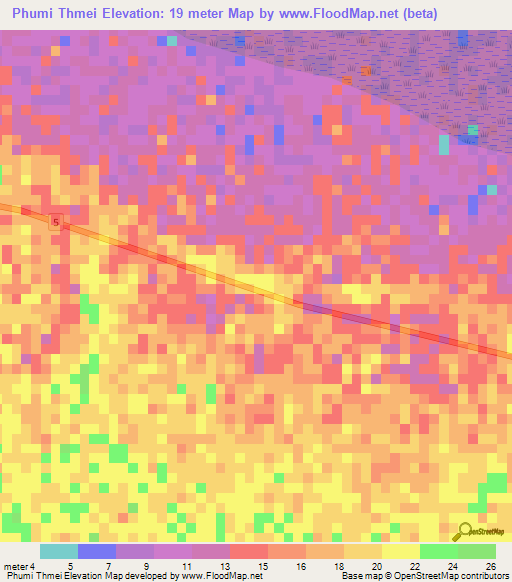 Phumi Thmei,Cambodia Elevation Map