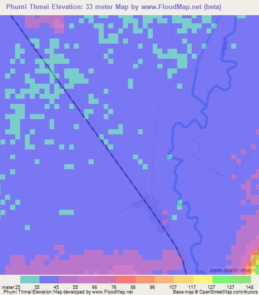 Phumi Thmei,Cambodia Elevation Map