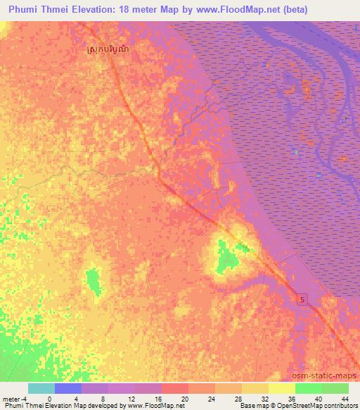 Phumi Thmei,Cambodia Elevation Map