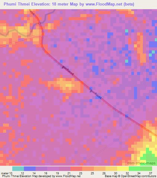 Phumi Thmei,Cambodia Elevation Map