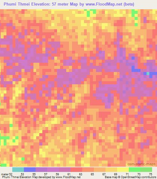 Phumi Thmei,Cambodia Elevation Map