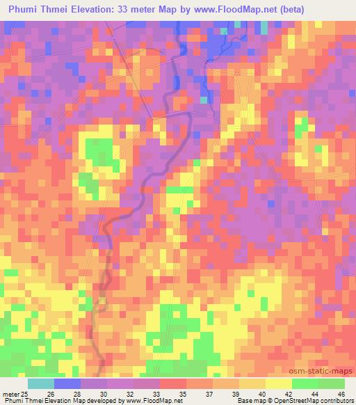 Phumi Thmei,Cambodia Elevation Map