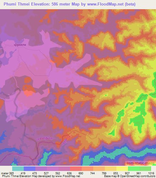 Phumi Thmei,Cambodia Elevation Map