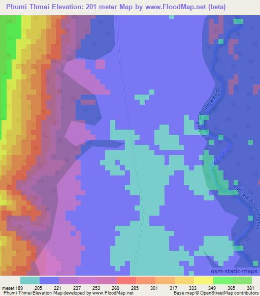 Phumi Thmei,Cambodia Elevation Map