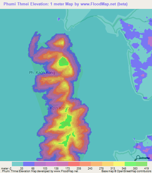 Phumi Thmei,Cambodia Elevation Map