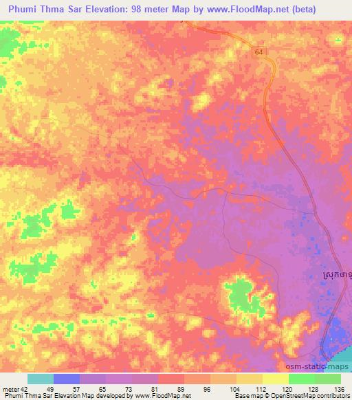 Phumi Thma Sar,Cambodia Elevation Map