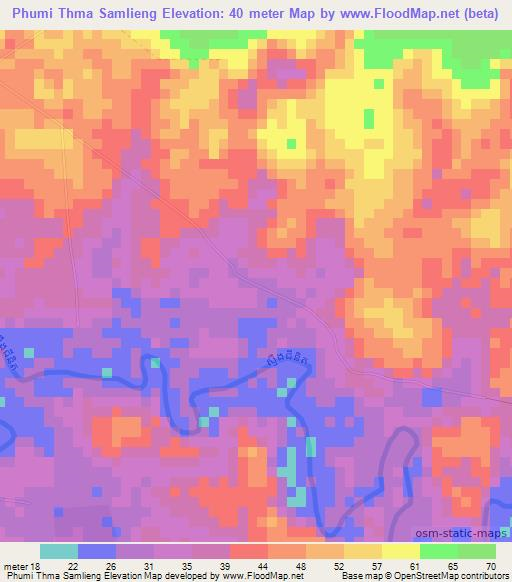Phumi Thma Samlieng,Cambodia Elevation Map