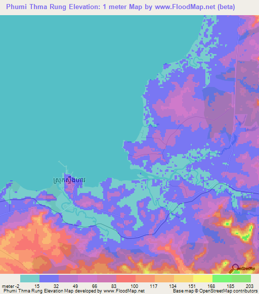 Phumi Thma Rung,Cambodia Elevation Map