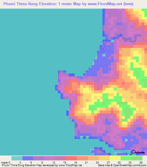 Phumi Thma Rung,Cambodia Elevation Map