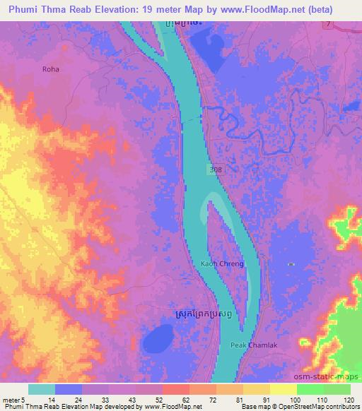 Phumi Thma Reab,Cambodia Elevation Map