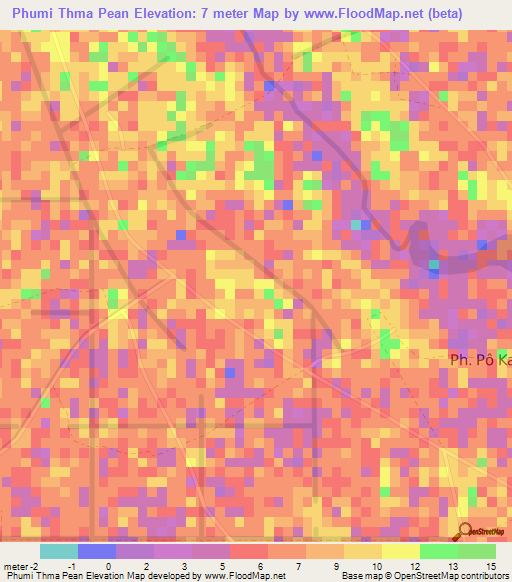 Phumi Thma Pean,Cambodia Elevation Map