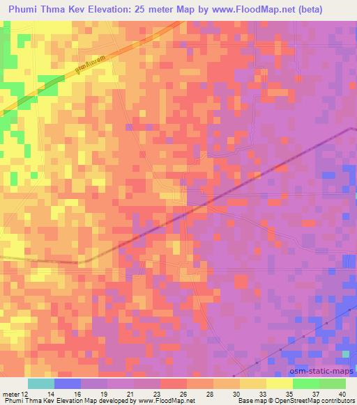 Phumi Thma Kev,Cambodia Elevation Map