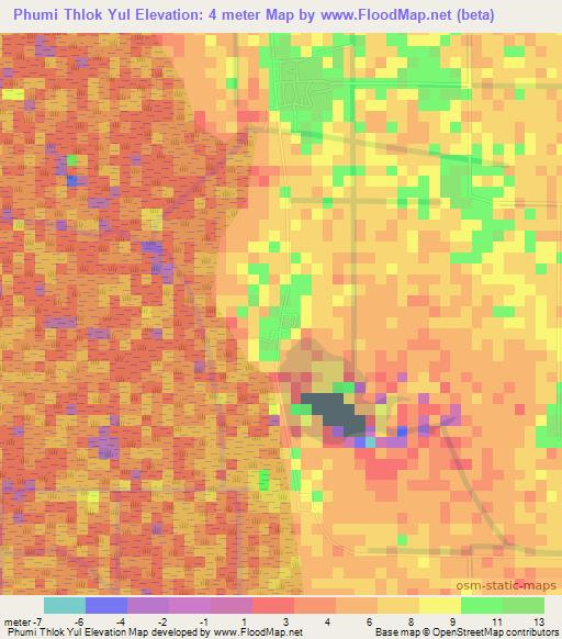Phumi Thlok Yul,Cambodia Elevation Map