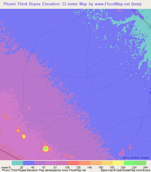Phumi Thlok Ropea,Cambodia Elevation Map
