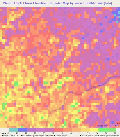 Phumi Thlok Chrou,Cambodia Elevation Map