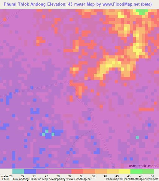 Phumi Thlok Andong,Cambodia Elevation Map