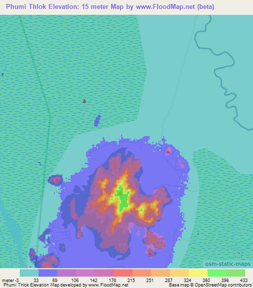 Phumi Thlok,Cambodia Elevation Map