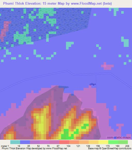 Phumi Thlok,Cambodia Elevation Map