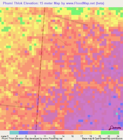 Phumi Thlok,Cambodia Elevation Map