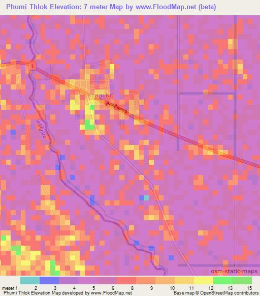 Phumi Thlok,Cambodia Elevation Map