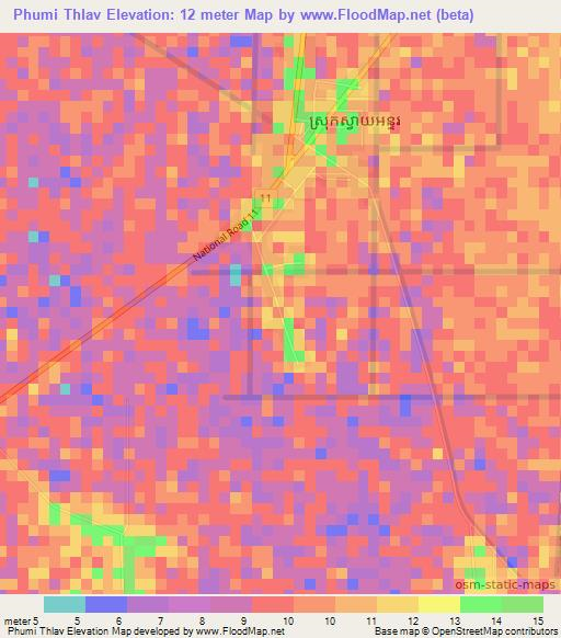 Phumi Thlav,Cambodia Elevation Map