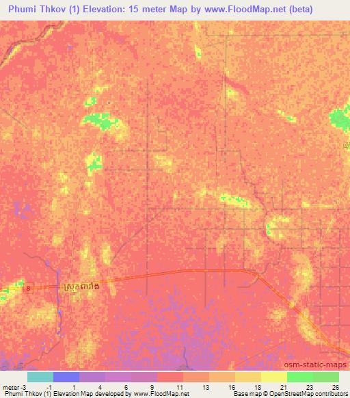Phumi Thkov (1),Cambodia Elevation Map
