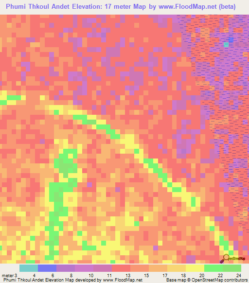 Phumi Thkoul Andet,Cambodia Elevation Map