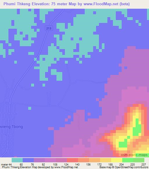 Phumi Thkeng,Cambodia Elevation Map