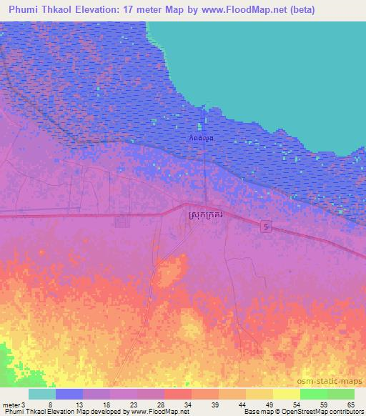 Phumi Thkaol,Cambodia Elevation Map
