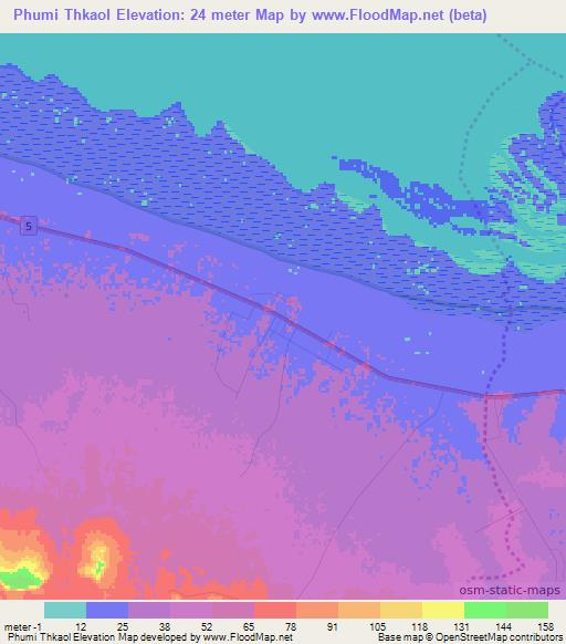 Phumi Thkaol,Cambodia Elevation Map