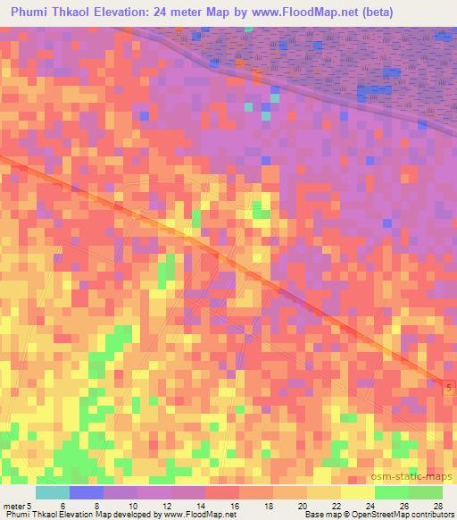 Phumi Thkaol,Cambodia Elevation Map