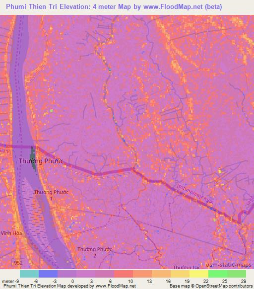 Phumi Thien Tri,Cambodia Elevation Map