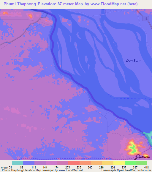 Phumi Thaphong,Cambodia Elevation Map