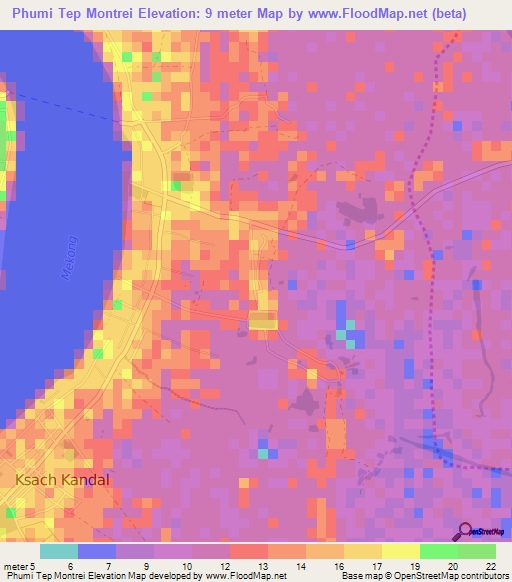 Phumi Tep Montrei,Cambodia Elevation Map