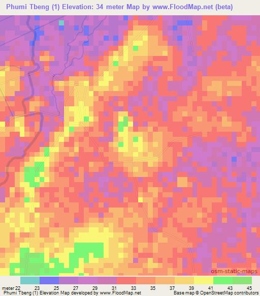 Phumi Tbeng (1),Cambodia Elevation Map