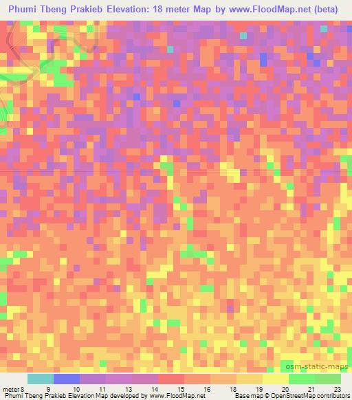 Phumi Tbeng Prakieb,Cambodia Elevation Map