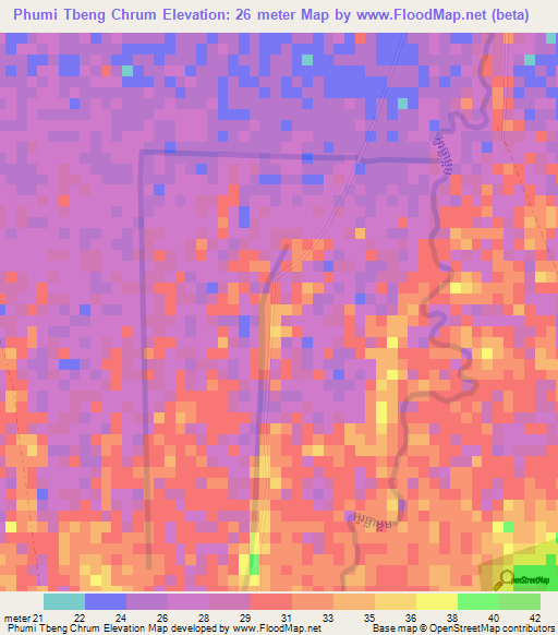 Phumi Tbeng Chrum,Cambodia Elevation Map