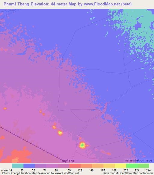 Phumi Tbeng,Cambodia Elevation Map