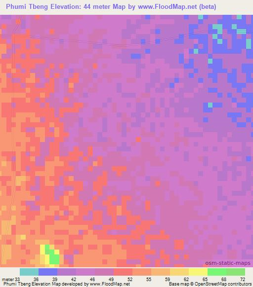 Phumi Tbeng,Cambodia Elevation Map