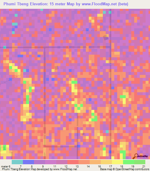 Phumi Tbeng,Cambodia Elevation Map