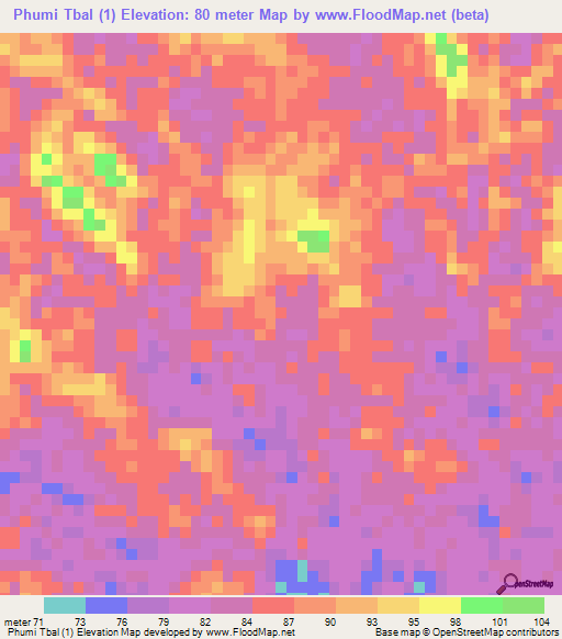 Phumi Tbal (1),Cambodia Elevation Map