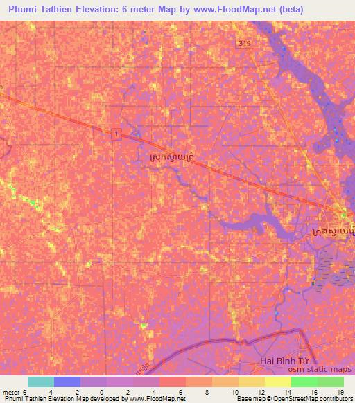 Phumi Tathien,Cambodia Elevation Map