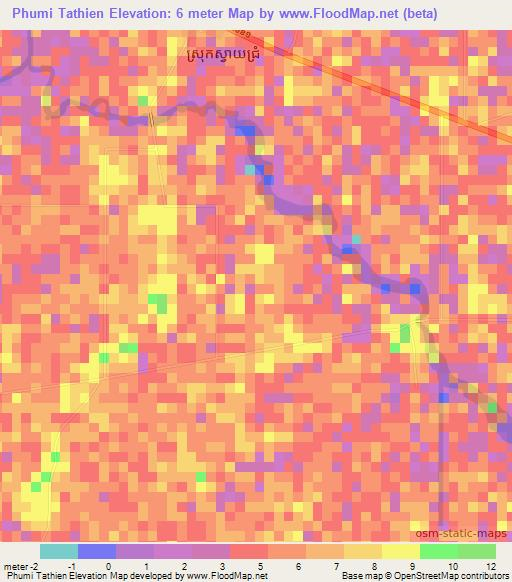 Phumi Tathien,Cambodia Elevation Map
